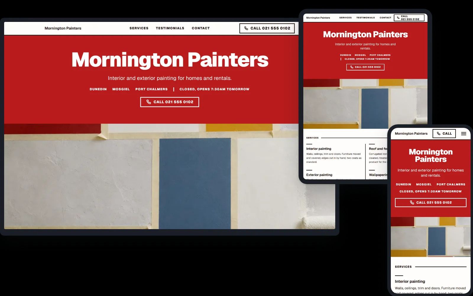 Signboard on a desktop, a tablet and a phone: a painter in Dunedin