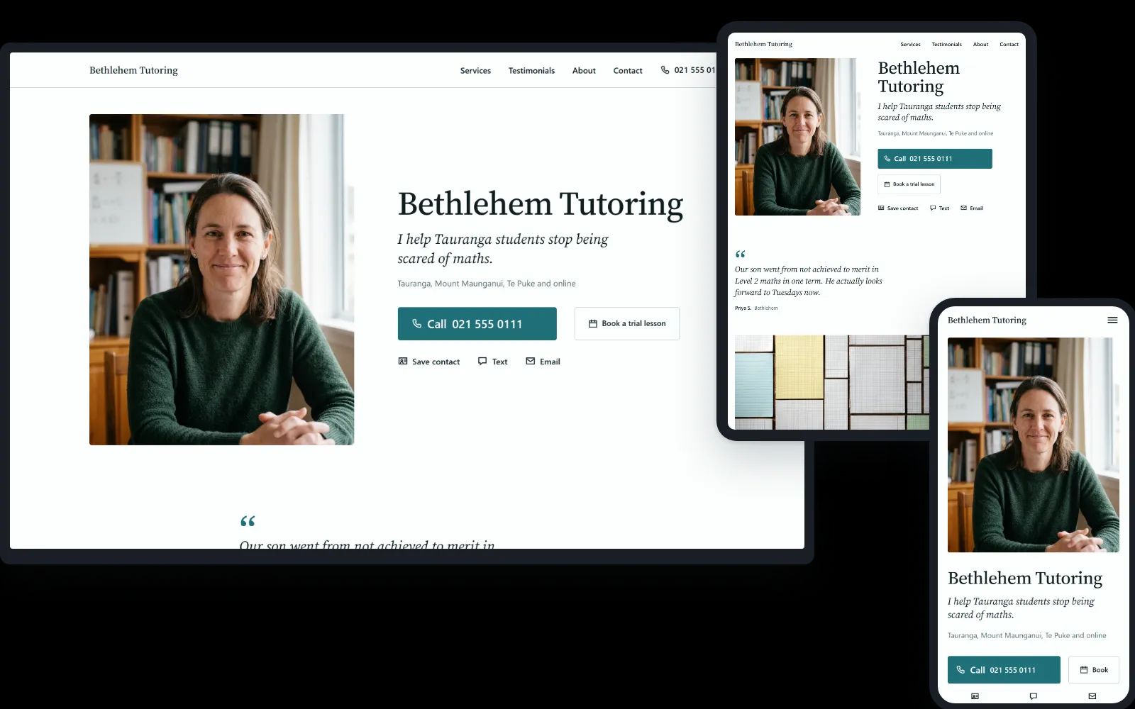 Portrait on a desktop, a tablet and a phone: a tutor in Tauranga